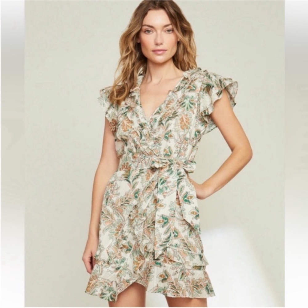 Veronica Beard Floral Mini Dress - Cream and Green